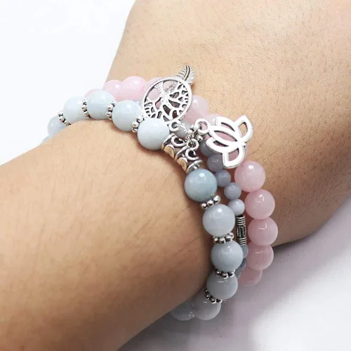 Vista 5 de UEUC - Pulseras Reiki, apilables, de piedras curativas, cristales, con dije del árbol de la vida, yoga y hoja de loto, contra la ansiedad
