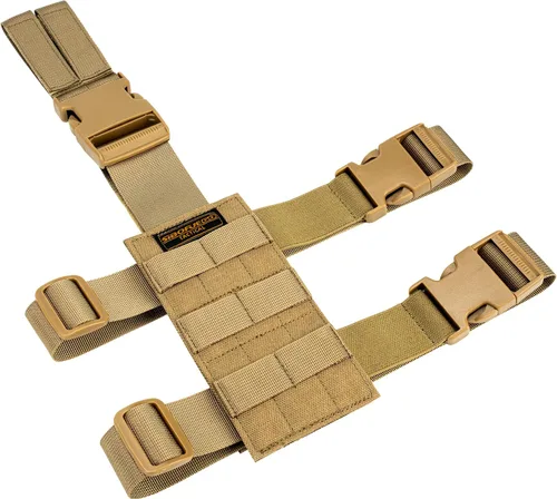 Vista 7 de Plataforma táctica Molle Drop Leg – Universalmente ajustable con panel Molle para acomodar tanto la funda de pierna caída como la correa de pierna