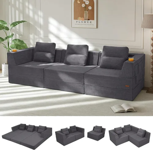 Vista 36 de COMAX Sofá cama futón, sofá cama convertible 4 en 1, sofás deshuesados para sala de estar, sofá biplaza plegable pequeño plegable que ahorra Gris