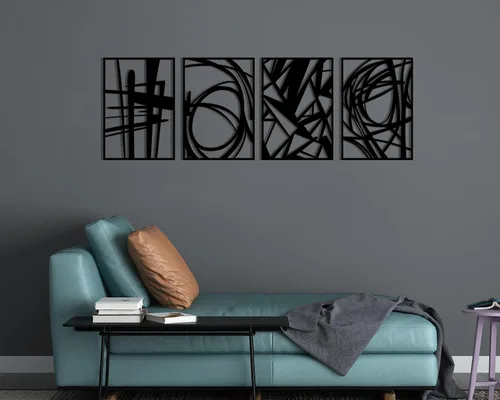 Vista 6 de Creoate Decoración de pared de metal negro, arte abstracto moderno para pared, esculturas de pared 3D, arte de pared de metal negro para sala