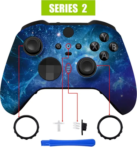 Vista 4 de eXtremeRate Blue Nebula Replacement Faceplate Cover for Xbox One Elite Controller Series 2 (Model 1797), Soft Touch Front Housing Shell Case &