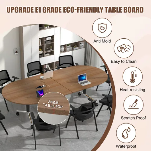 Vista 7 de 94.5" Folding Conference Table with Wheels,Mobile Training Table for Office Walnut
