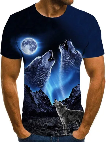 Vista 4 de QCIV Camisetas de manga corta unisex con estampado 3D de lobos y animales
