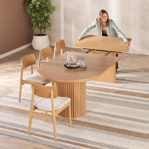 Vista 22 de Transformer Table - Mesa de comedor redonda extensible de madera maciza, mesa de comedor redonda extensible, muebles modernos que ahorran espacio