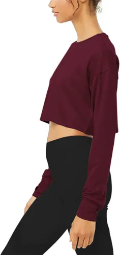 Vista 3 de Bestisun Sudadera corta de manga larga para mujer con agujero para el pulgar
