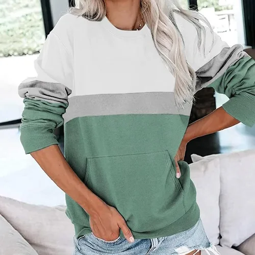 Vista 2 de Womens Long Sleeve Tops Casual Fashion Floral Print Long Sleeve O-Neck Pullover Top Blouse with Pockets
