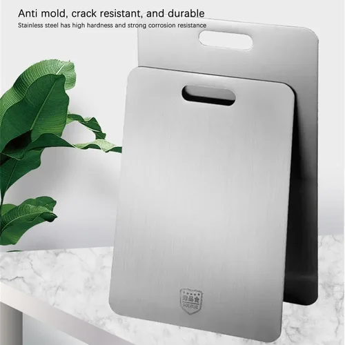 Vista 4 de Tabla de cortar de titanio, tabla de cortar de acero inoxidable para cocina de cocina, tabla de cortar de doble cara de gran tamaño, tabla