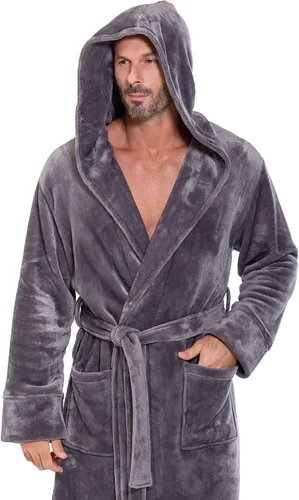 Vista 6 de Turquaz Plush Robes For Men, Soft Fuzzy Hooded Mens Bathrobes, Long Comfy Robe For Men