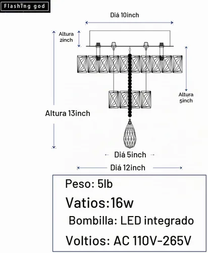Vista 3 de Flashing God Candelabros modernos de cristal de 12 pulgadas, lámpara de techo de montaje empotrado, mini lámpara LED regulable para pasillo, lámpara