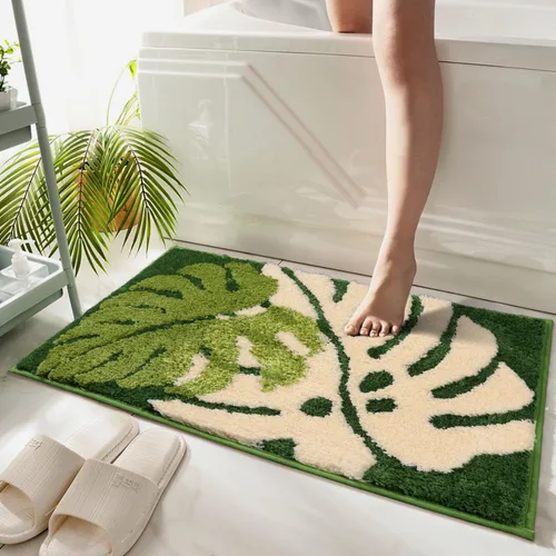 Vista 12 de Hi Space Alfombras de baño de 24 x 16 pulgadas con hojas para baño, antideslizante, lavable a máquina, suave, absorbente, bonita alfombra de baño