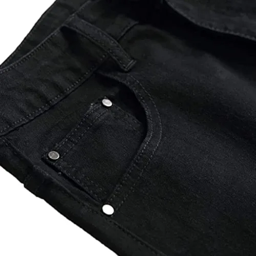 Vista 4 de HUNGSON Pantalones de mezclilla ajustados y elásticos para hombre, ajuste recto