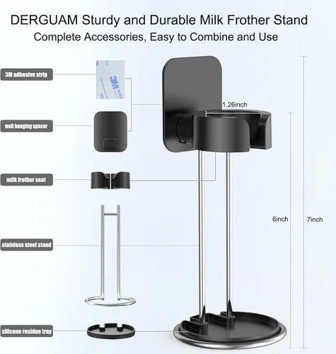 Vista 6 de DERGUAM Espumador de leche para café, espumador de leche eléctrico de mano, espumador de leche, mini mezclador y espumador de café para frappé