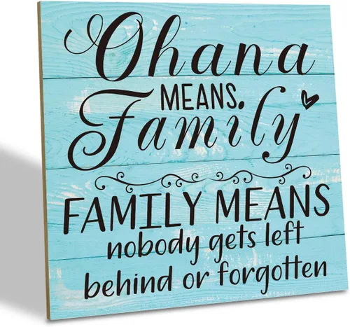 Vista 9 de Placa de Madera Familiar, "La Familia Significa Que Nadie Se Queda Atrás o Se Olvida", 15.7x15.7 cm Cartel de Arte de Mesa, Decoración de Cita