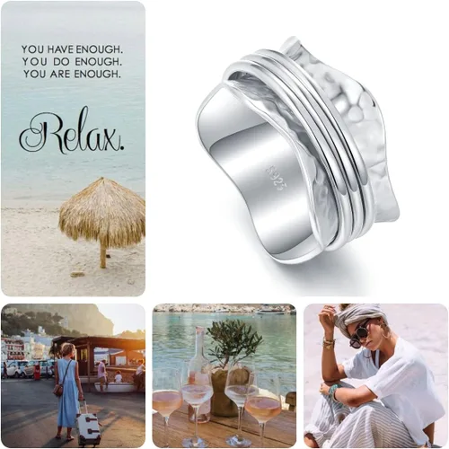 Vista 6 de Anillo de ansiedad de plata de ley 925 con cuentas, anillos giratorios para mujeres, anillos de ansiedad para la preocupación