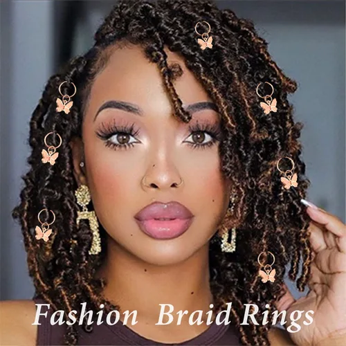 Vista 4 de NAISKA 20 accesorios de mariposa para el cabello, anillos, puños y joyas para trenzas de mujer (oro rosa)