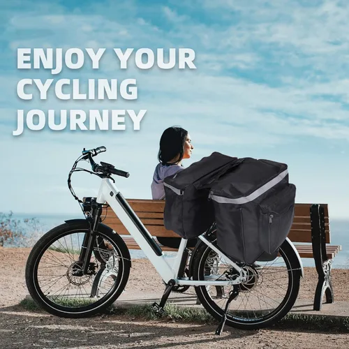 Vista 3 de Bolsas de sillín de 25L para bicicleta, bolsa de portaequipajes trasera de bicicleta con ribete reflectante, alforjas de bicicleta con ganchos