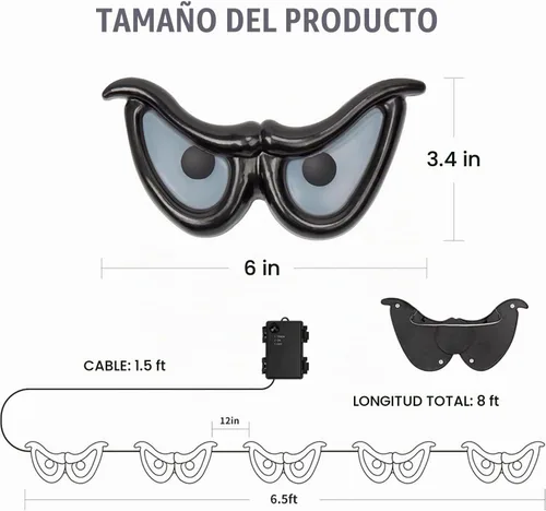 Vista 2 de WATERGLIDE - Luces intermitentes de ojos escalofriantes de Halloween, 5 pares de luces que funcionan con pilas, cambio de color automático