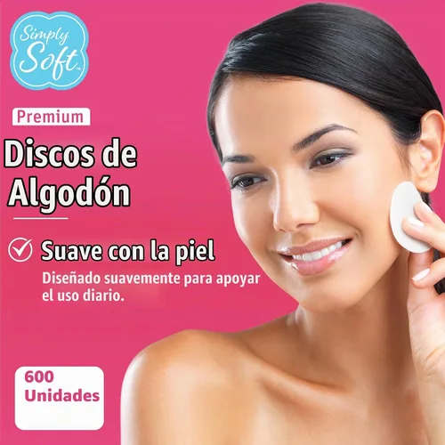Vista 4 de Simply Soft - Redondas de algodón de alta calidad, 100% algodón puro, almohadillas de algodón absorbente, 100 unidades (paquete de 6)