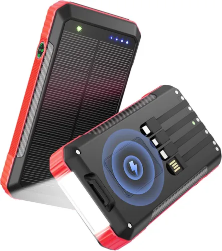 Vista 7 de Cargador portátil inalámbrico de 33800 mAh con 4 cables integrados, batería de carga rápida con 7 salidas, 4 entradas, linterna LED de campamento