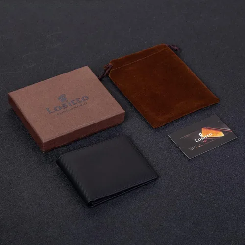 Vista 6 de Lositto Cartera de cuero de grano superior con bloqueo RFID para hombres excelente como plegable de viaje