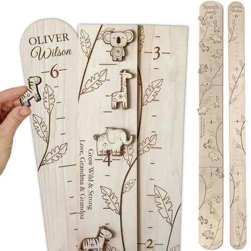 Vista 13 de Tabla de crecimiento de regla de madera personalizada para niños con marcadores de altura, tabla de crecimiento con nombre personalizado, decoración