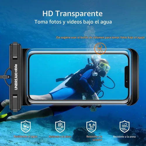 Vista 3 de UNBREAKcable Funda impermeable para teléfono, paquete de 2 fundas impermeables IPX8 para iPhone 17, 16, 15, 14, 13, 12 Pro Max, Samsung S25, S24