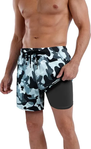 Vista 78 de Traje de baño para hombre con forro de compresión de secado rápido de 5.5 pulgadas con forro tipo bóxer amarillo (1-Yellowstar)