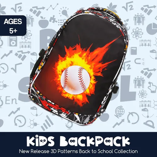 Vista 6 de FOKDUVB Mochila para niños, bolsas de libros escolares para jardín de infantes, primaria, preescolar, mochilas para niños, Béisbol de fuego B