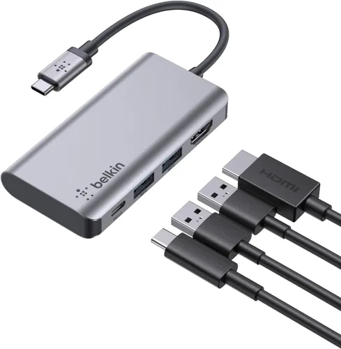 Vista 8 de Belkin Hub USB C, base multipuerto 4 en 1 para laptop con HDMI 4K, estación de acoplamiento USB C con entrega de alimentación de paso de 100 vatios