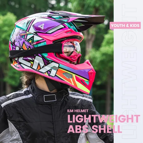 Vista 5 de ILM Cascos de Bicicleta de Tierra para Jóvenes y Niños ATV Motocross Motocicleta Todoterreno Bicicleta de Tierra Cara Completa DOT Casco de Cuatro