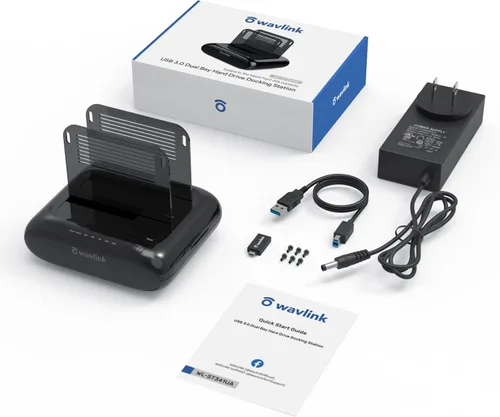 Vista 7 de WAVLINK Estación de acoplamiento para disco duro de doble bahía, USB 3.0 a SATA I/II/III para HDD/SSD de 2.5" y 3.5" con bisel fijo, compatible