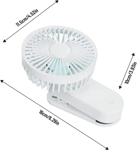 Vista 2 de Mini clip portátil en el ventilador, 2400mAh recargable USB con batería ventilador de cochecito con magnético - blanco
