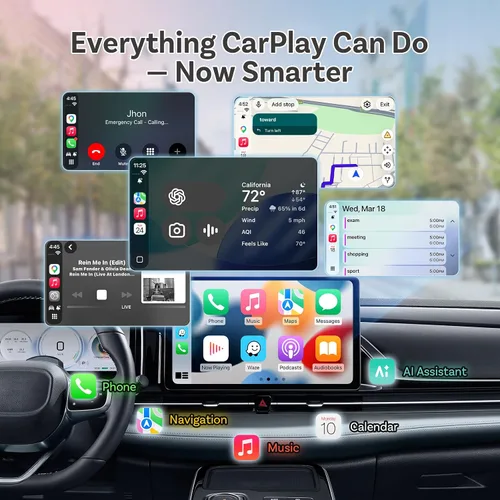Vista 6 de Ottocast Mini Core, adaptador inalámbrico CarPlay y Android Auto de última generación 2026, WiFi 6 y conexión Bluetooth 5.4 ultra rápida