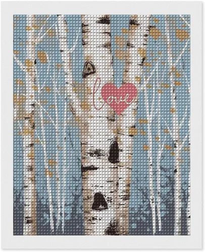 Vista 9 de Pintura de diamante de árbol de abedul de amor, 8 x 12 pulgadas, pintura de diamante 5D, kit de imagen de diamante para adultos, taladro cuadrado