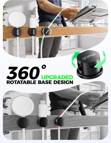 Vista 2 de Paquete de 9 clips magnéticos para cables, organizador de cables [giratorio de 360° mejorado], soporte de cable magnético fuerte, soporte de alambre