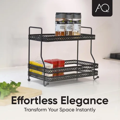 Vista 2 de AQ Organizador de baño de 2 niveles para encimera, bandeja de espejo de tocador negro mate para cuidado de la piel y organizador de maquillaje