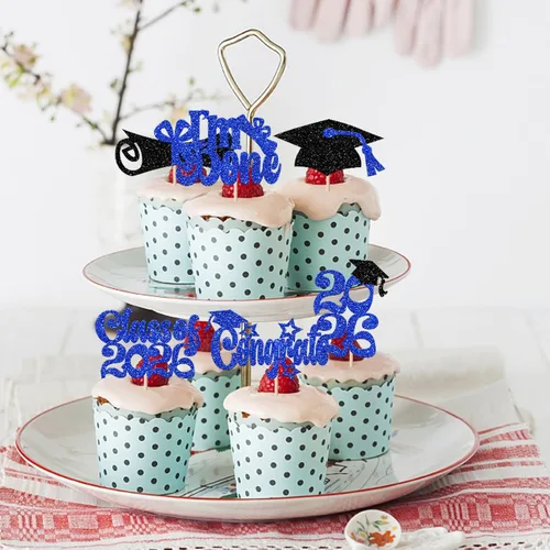 Vista 6 de Paquete de 24 adornos para cupcakes de graduación 2025 con purpurina I Am Done Diploma Felicidades Graduado Cap Cupcake Picks Class Of 2025
