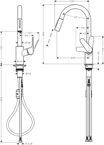 Vista 11 de Hansgrohe Metropol - Grifo de cocina para baño individual empotrado con palanca, color negro mate 240 con rociador extraíble y rango giratorio