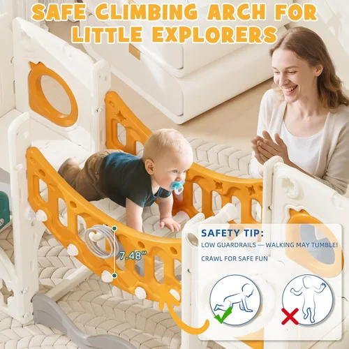 Vista 2 de Conjunto de juegos de parque infantil para niños pequeños con arco de escalada, juego de golf, tobogán y aro de baloncesto - Juguetes