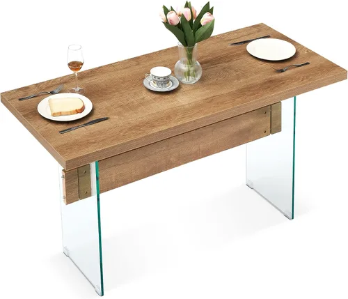 Vista 3 de ivinta Mesa de comedor de cristal para 4-6 personas, mesa de cocina rectangular de 55 pulgadas para espacios pequeños, comedor, sala de estar