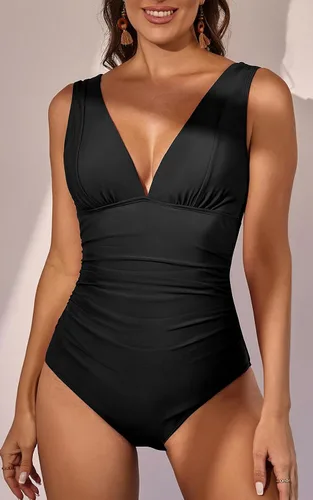 Vista 5 de Eomenie Traje de baño de una pieza para mujer, con control de abdomen, tirantes anchos, cuello en V