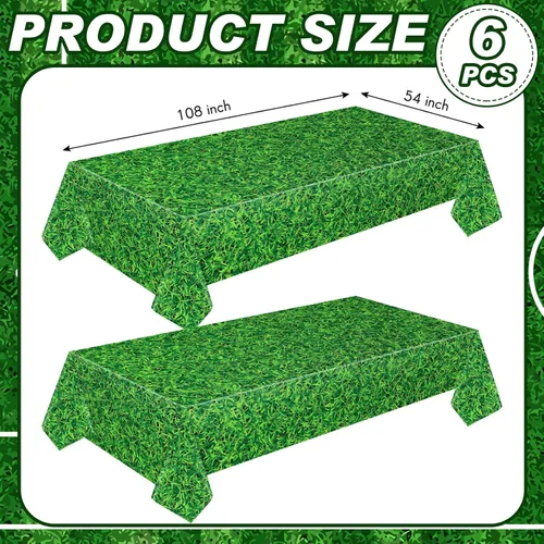 Vista 2 de Mixweer 6 manteles de plástico para césped de golf, decoraciones de fiesta de cumpleaños, 54 x 108 pulgadas, mantel rectangular de plástico