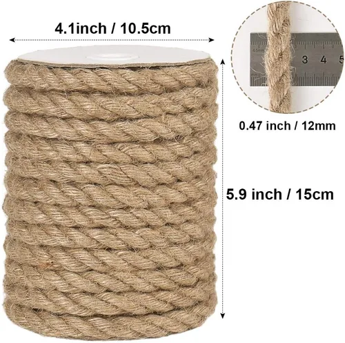 Vista 5 de Tenn Well Cuerda de yute de 0.472 in, cuerda gruesa y resistente de 33 pies para manualidades, jardinería, poste rascador de gatos, decoración