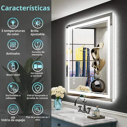 Vista 2 de 24x32 LED Bathroom Mirror, Backlit & Front Lit Lighted Mirror Retroiluminado+luz frontal