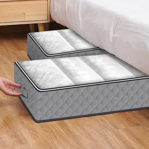 Vista 6 de Homelove Bolsas de almacenamiento para debajo de la cama, paquete de 2 contenedores de almacenamiento de tela debajo de la cama con asas reforzadas
