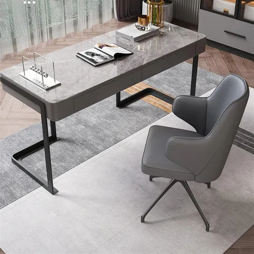 Vista 6 de TOMYEUS Study Computer Desk Light Luxury Minimalist Bright Slate Desk Workstation Modern Simple Desk PC Laptop Desk Study Writing Desk with Black