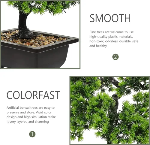 Vista 4 de Yardwe Árbol de pino bonsái artificial: plantas de imitación de pino en maceta, arreglos florales acogedores, decoración de Feng Shui, centros