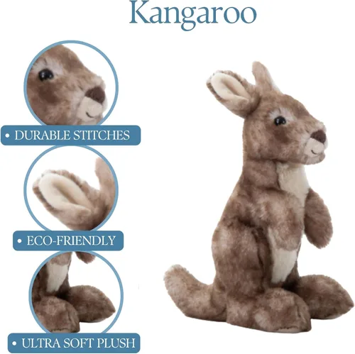 Vista 8 de The Petting Zoo Animal de peluche de canguro, regalos para niños, animales salvajes del zoológico Onez, juguete de peluche canguro de 9 pulgadas