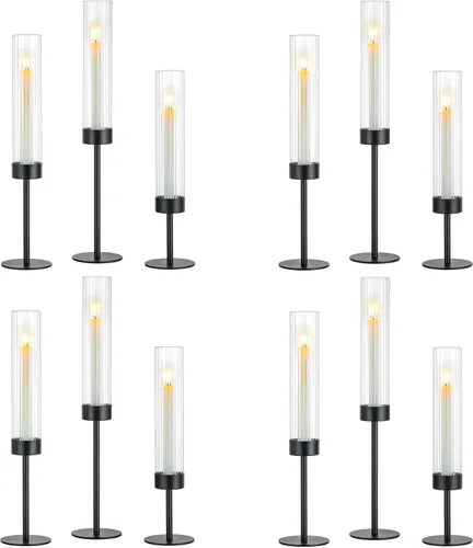 Vista 11 de Hewory Portavelas cónicos negros: juego de portavelas de 3 piezas de vidrio huracán alto para candelabros, portavelas para decoración de mesa