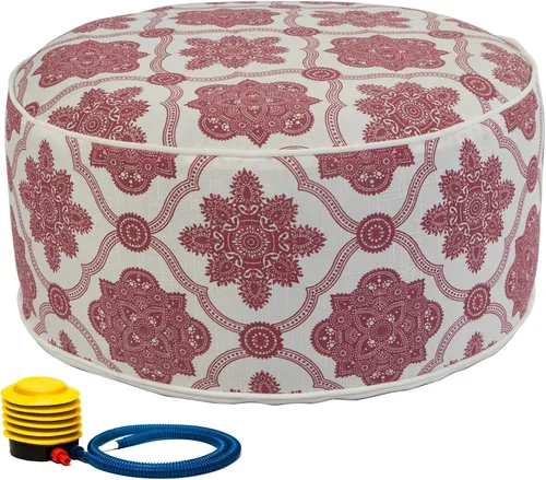 Vista 6 de Kozyard Taburete otomano inflable – Puf redondo portátil para uso en interiores y exteriores – Reposapiés pequeño perfecto o asiento para niños
